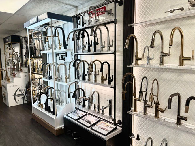 Goose necy kitchen faucets at Weinstein Reading Kitchen & Bath Showroom
