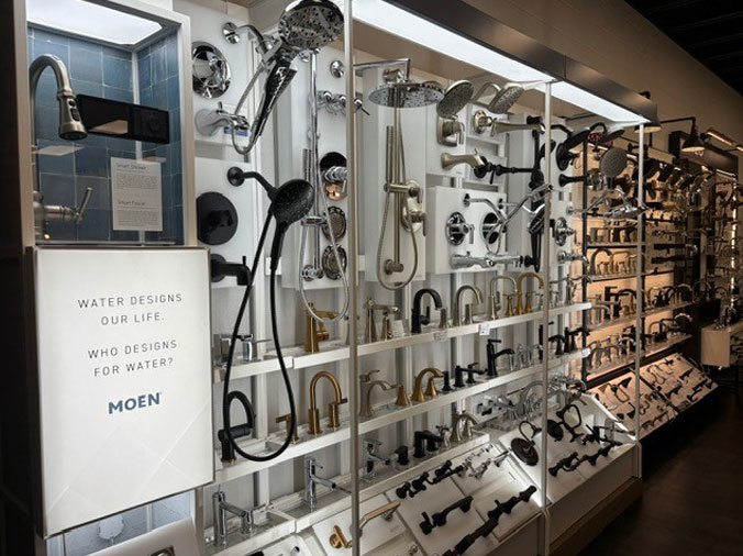 Moen faucets and shower heads on display at Weinstein Reading