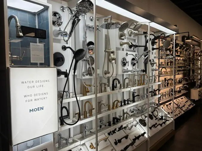 Moen faucets and shower heads on display at Weinstein Reading