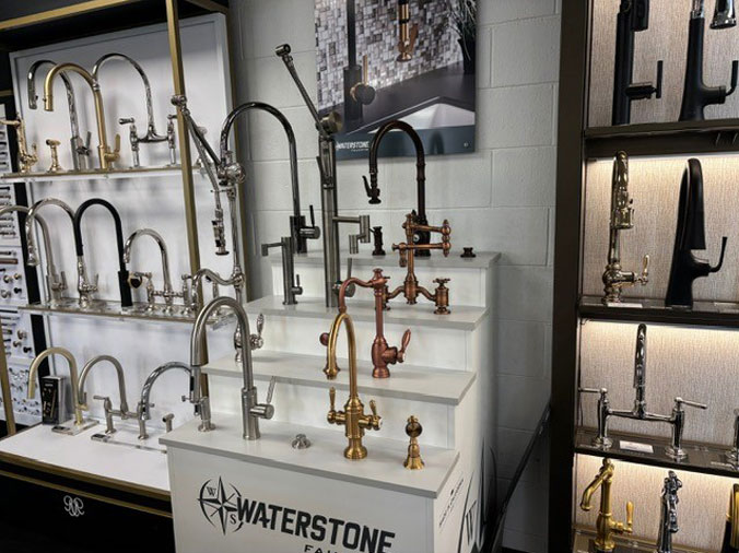 Waterstone kitchen faucet display at Weinstein Kitchen & Bath Reading